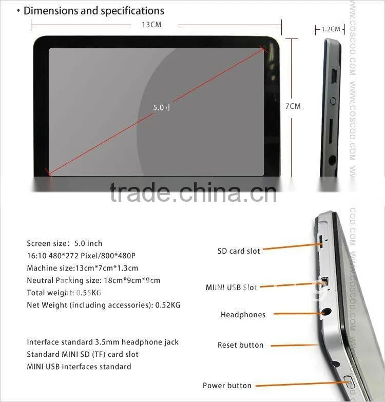 M050- 5 inch tablet gps with bluetooth for Europe map