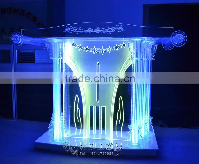 high qualtiy modern church pulpit with LED light, church pedestal pulpit, organic glass