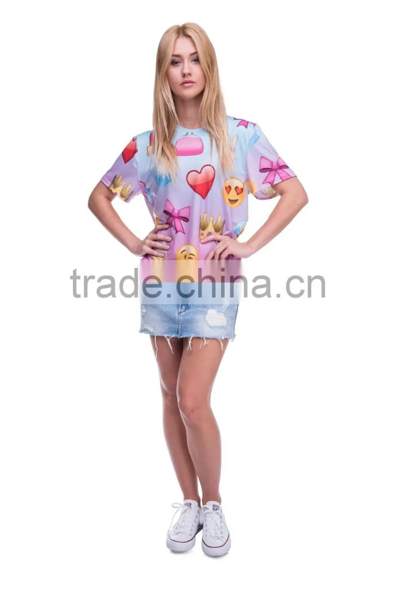 Hot Sale Digital Printing Emoji Custom Gym Lady T Shirt Wholesale