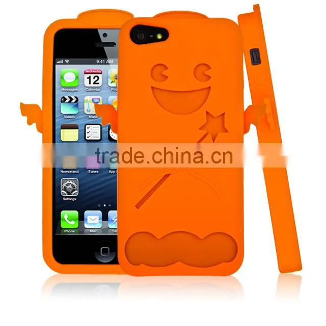 Set Screen Protector And Case For Iphone 5 , Green Angel Cute Little Bush Silicon Case