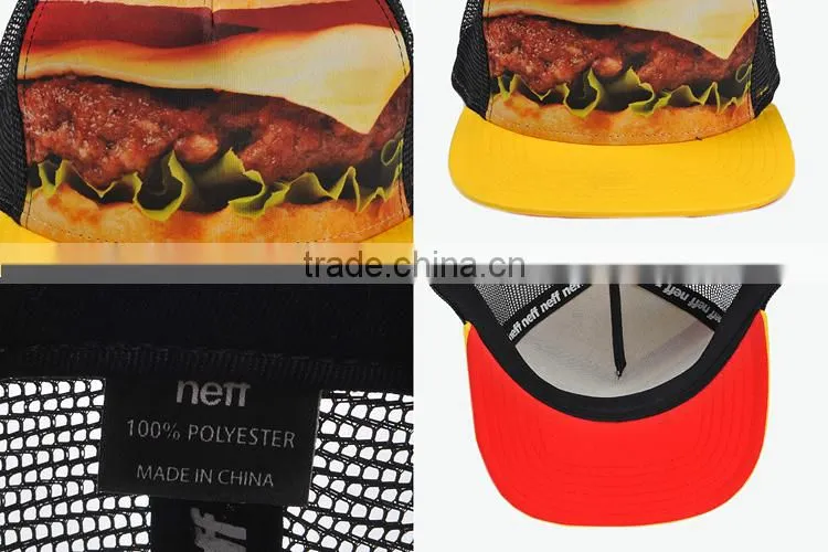 5panel foam and mesh sublimation print baseball caps in trucket hats