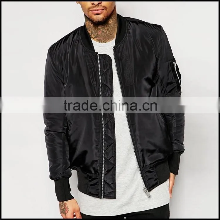 Side Pockets Ribbing Cuff Mens Fashion Jacket Wholesale Round Neck Zip Opening Custom Bomber Jackets