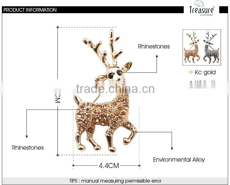 Brand Treasure deer brooch 2015 yiwu newest design fashion diamond deer brooch