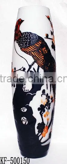 2014 Special 3D-Carved Large Size Flower Glass Vase