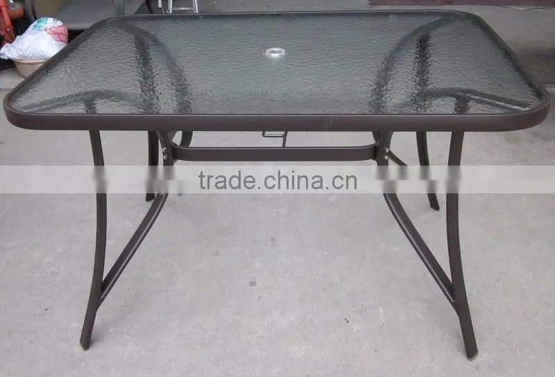 Outdoor modern design long narrow tempered glass table for coffee shop garden YT37