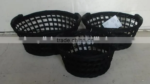 Round White Rattan Basket Set of 3 With Handles