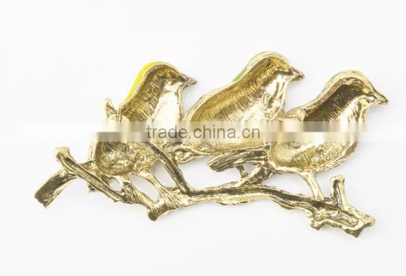 Gold Plated Three Birds On The Brunch Christmas Brooch