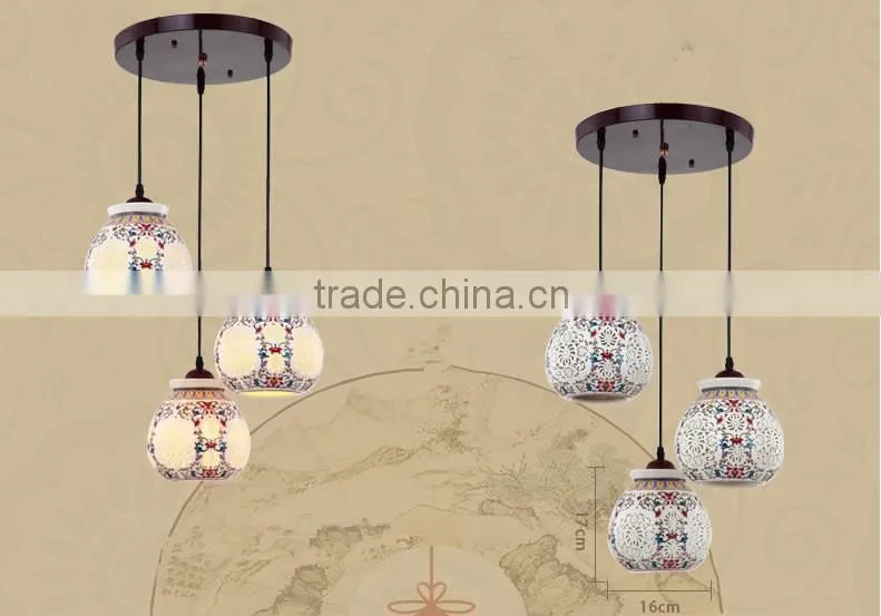Asian E27 LED Vintage Pendant Light 3 Head Lamp Hanging Chinese Ceramic Loft Coffee Bar Restaurant Kitchen Lights