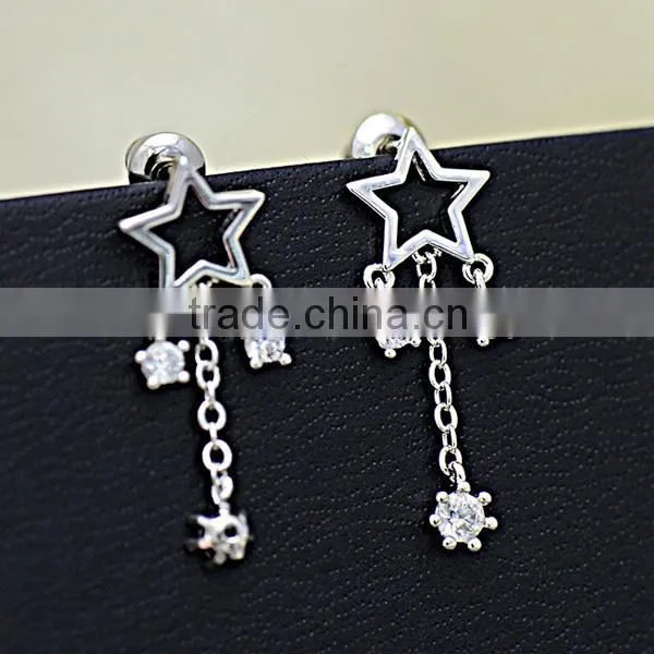 ebay zircon star pattern chain plated 925 silver earring