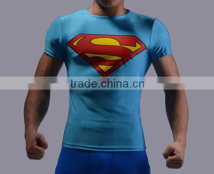 China Manufacture Superhero T-shirt Avengers Marvel Super Heroes Superman Mens 3d Printed Compression T-shirts