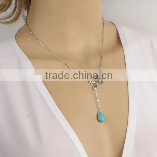 leaf water drop bead thick chain silver necklace designs