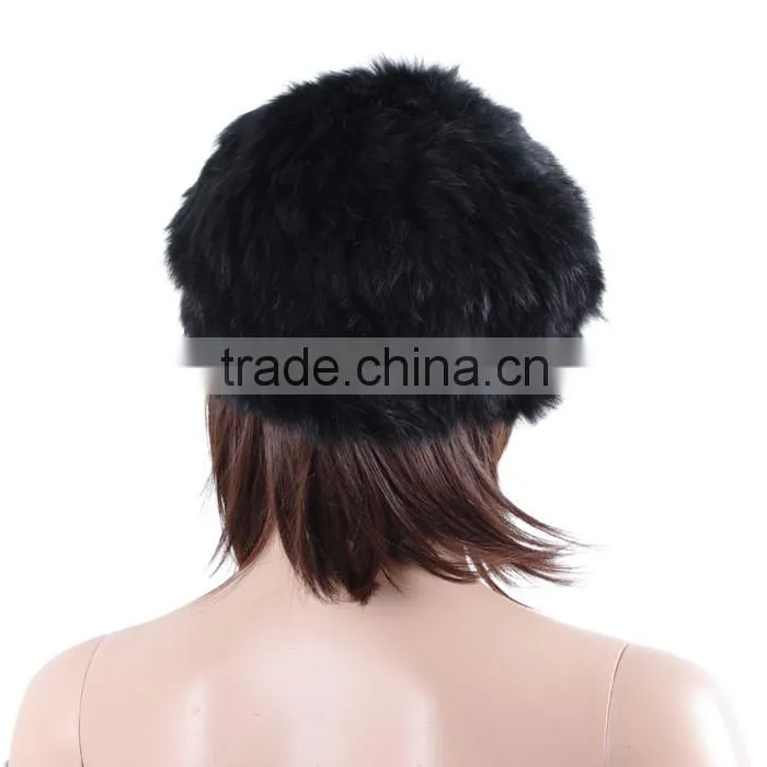 Women Winter Warm Real Fur Knitted Cap Rabbit Fur Hat