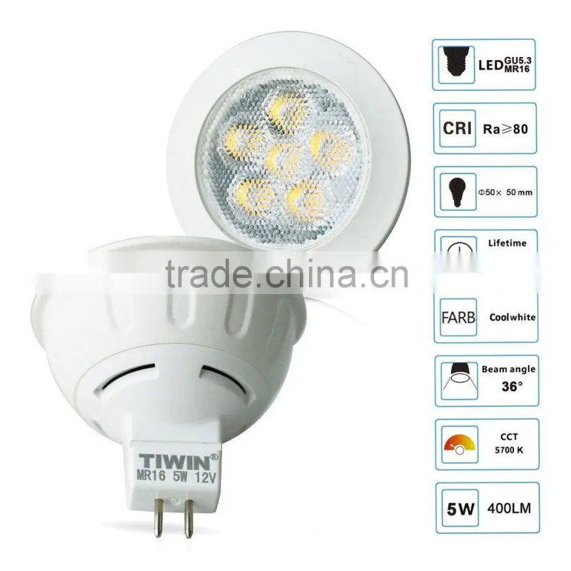 TIWIN 2015 New design CE ROHS Warm White Spot SMD 5W Led Mr16 Bulb Light