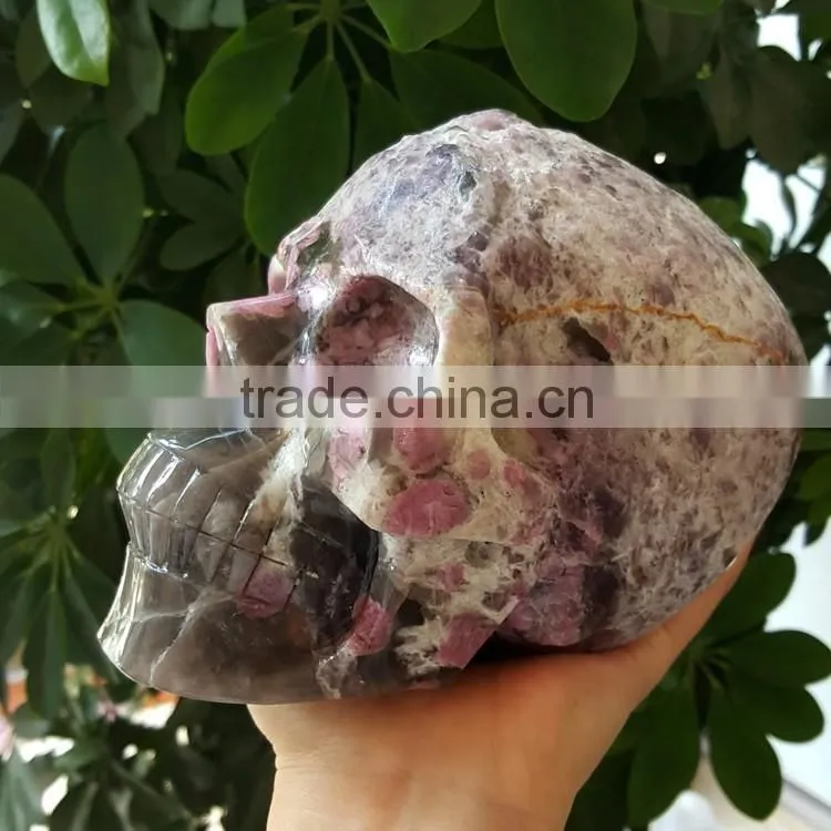 Custom Lifelike Red Tourmaline Crystal Skull Plum Blossom Quartz Crystal Skull