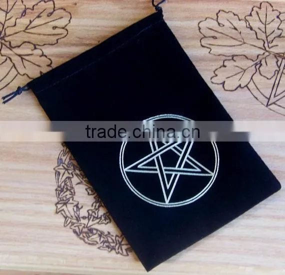 Small size black printed velvet drawstring bags