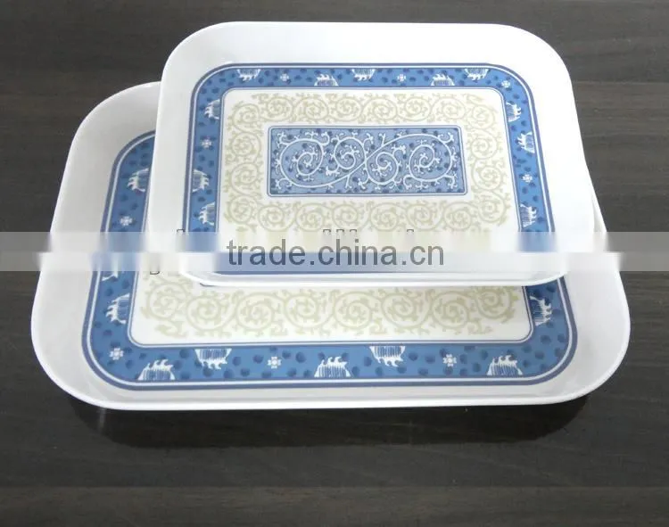long square blue and white porcelain style melamine plate