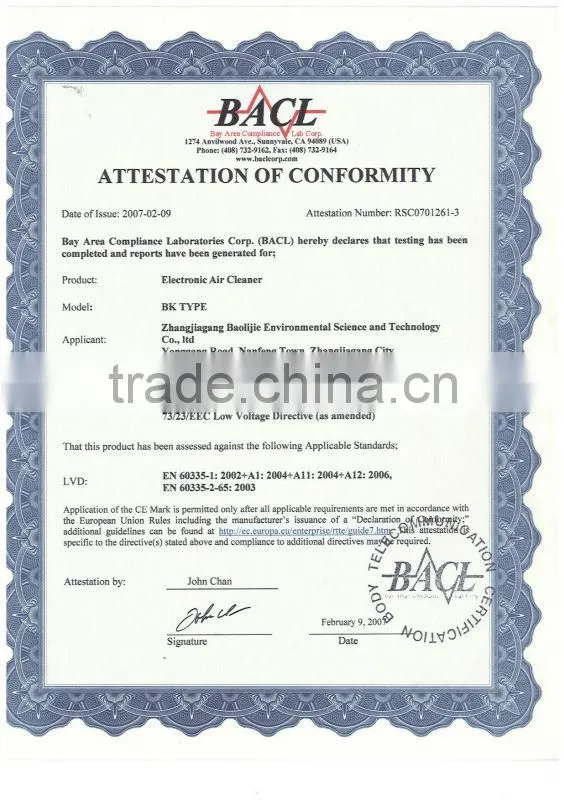 High Efficiency Electrostatic Air Purification System for AC system