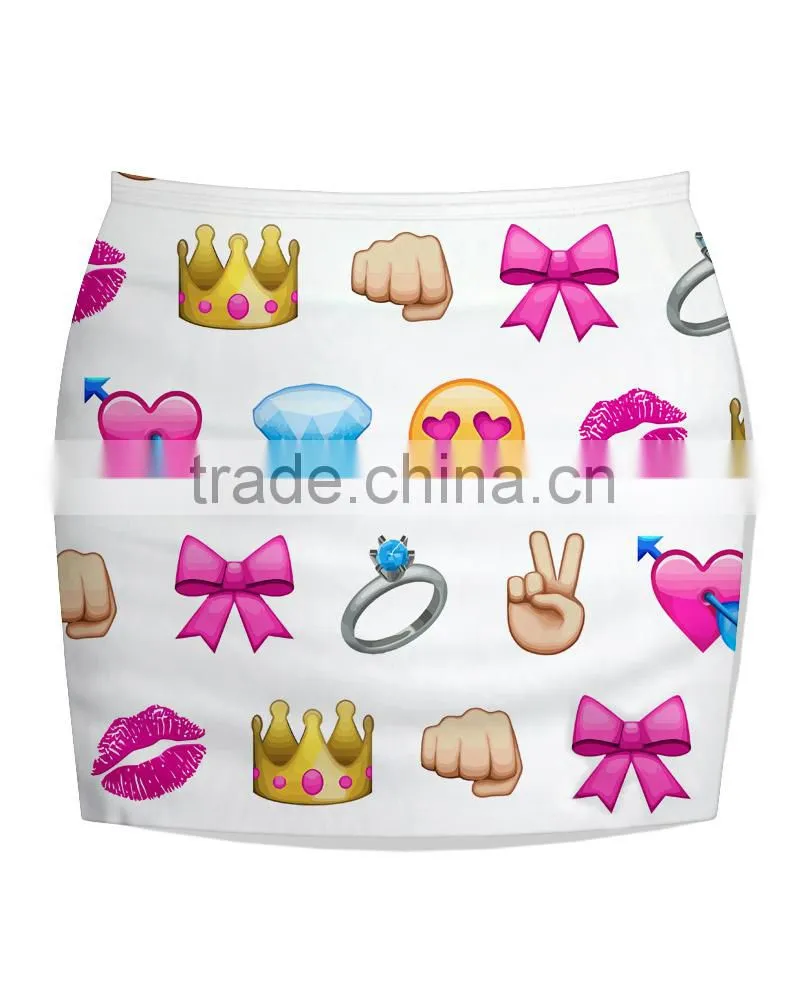 2015 Women Mini Skirt Emoji Sublimation Printing Pencil Skirt N20-5