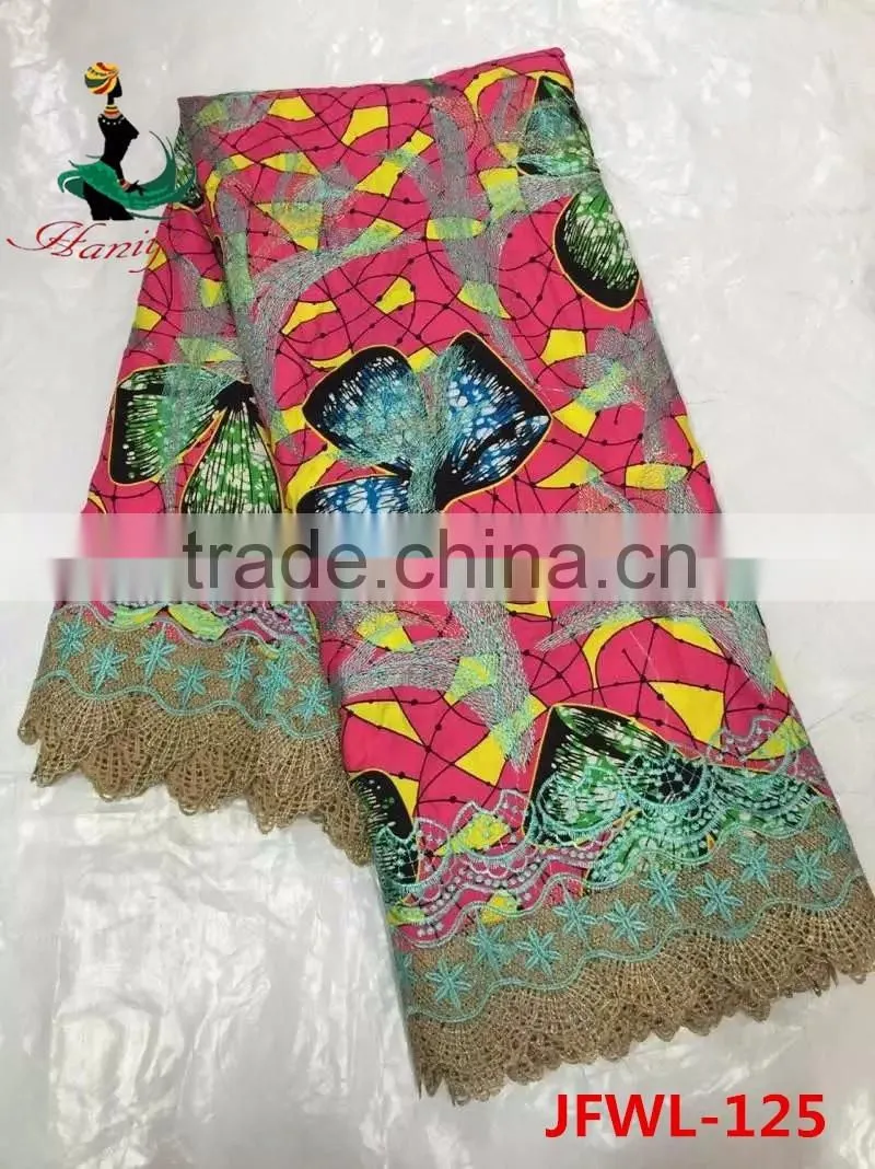2016 Haniye JFWL-125 latest design wax mix lace fabric african dutch wax ankara wax with polyester lace for party