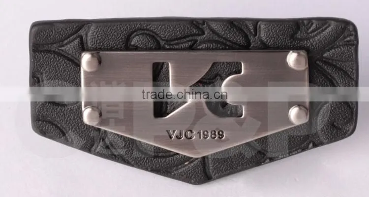 Custom embossed leather label denim leather patch with metal logo