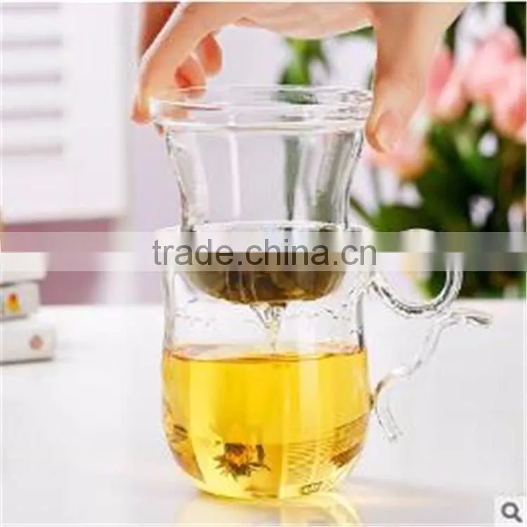 Heat resistant new design 360ml borosilicate glass tea cup/pot for office with creative handle.in stock.