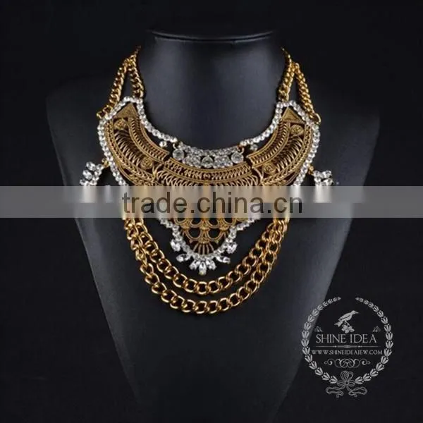 high quality vintage rhinestone chunky statement necklace tin alloy fashion women pendant necklace 6390106