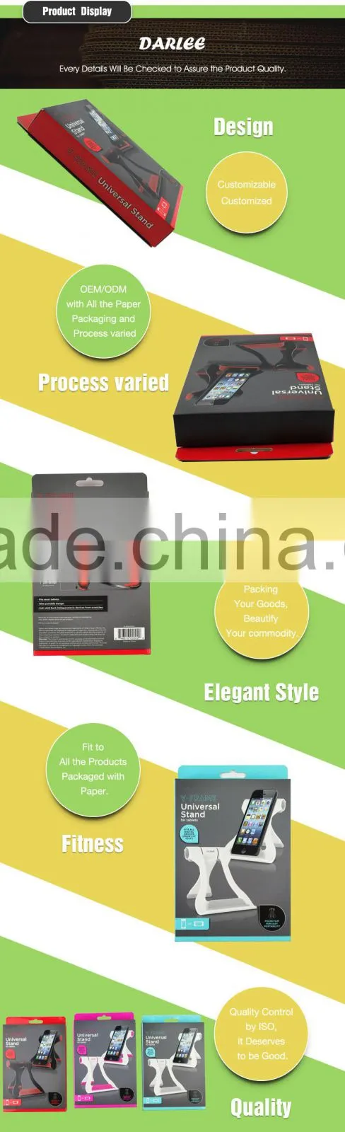 2016 custom spot uv embossed paper iphone bracket packaging