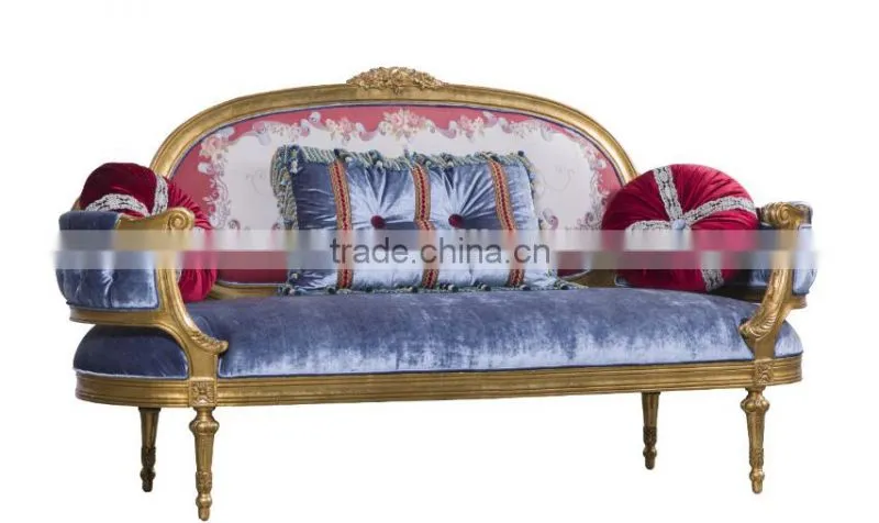 Concise design European living room wood carving fabric sofa set