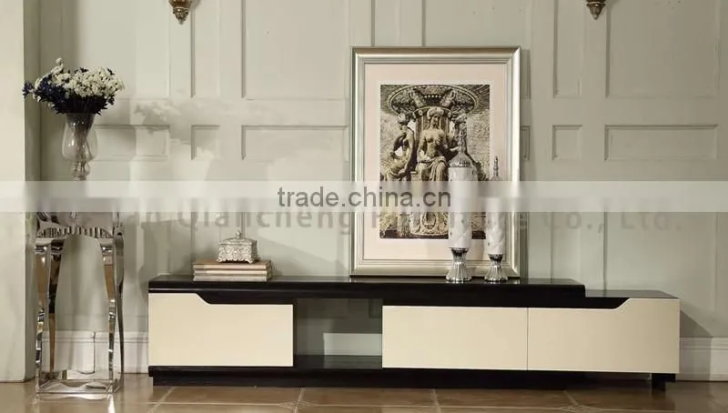 Metal remote controlled tv stand with white lacquer wooden drawer