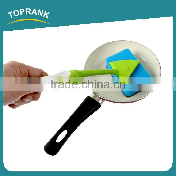 Toprank Colorful TPR Long Handle Kitchen Pan Dish Cleaning Sponge Scouring Pad High Absorbent Sythetic Scrub Cleaning Pad