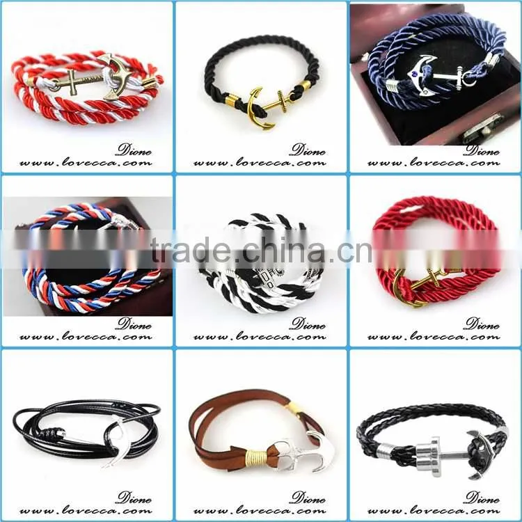 New Arrival Custom Anchor Nautical Hook Cotton Rope Bracelet Anchor Bracelet for Men
