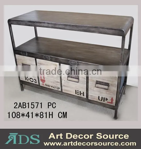 Antique wood floating wall shelf with drawers&hooks