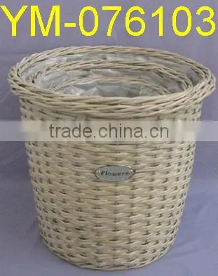 Large Round Wicker Garden Flower Basket With Metal Label