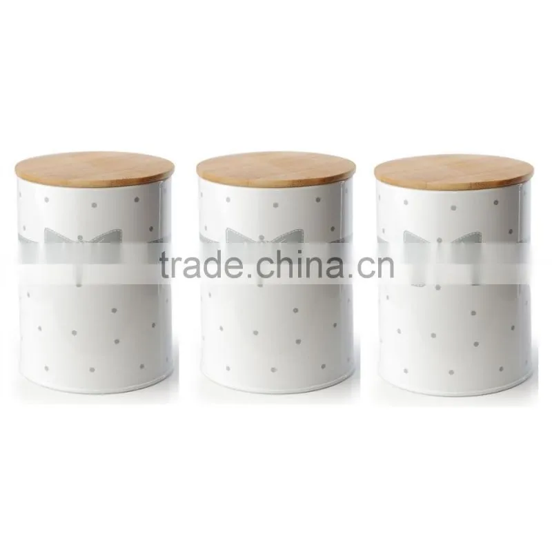 Colorful canister with wood lid