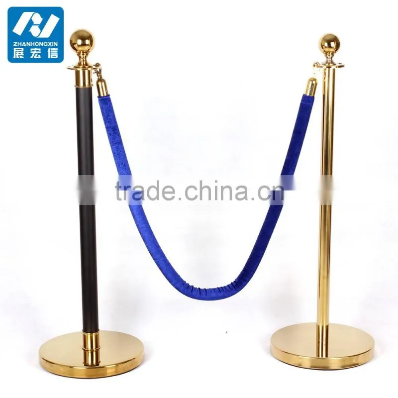 Golden steel rope stanchion ball top queue rope barrier