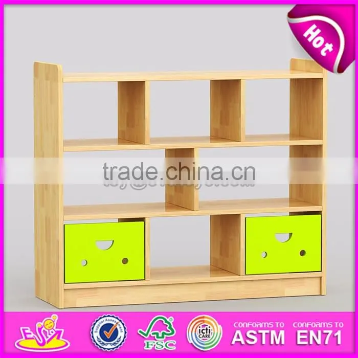 Best design kids preschool furniture cartoon train shape wooden storage shelves W08C200
