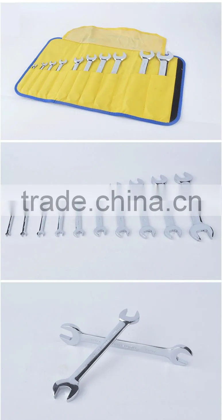 10 pcs mirror surface double end wrench set,ANSI double open end wrench set,metric CR-V anti-rust double open end wrench set
