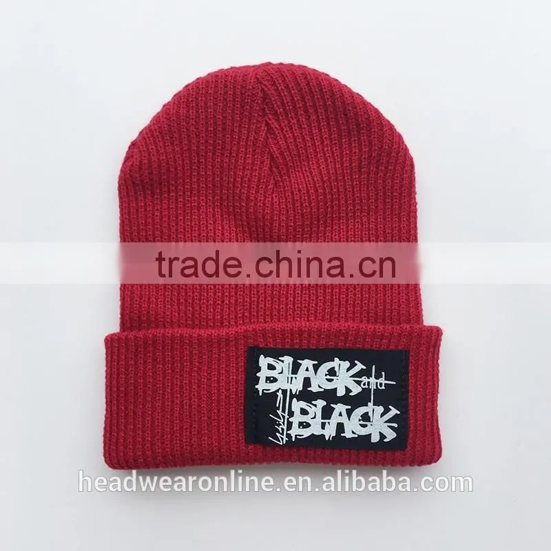 Top Quality Label Patch Beanies Winter Ski Kintted Cap