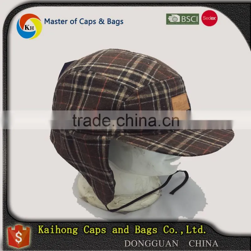 winter flat visor baseball cap with two earflap both side/earflap baseball cap