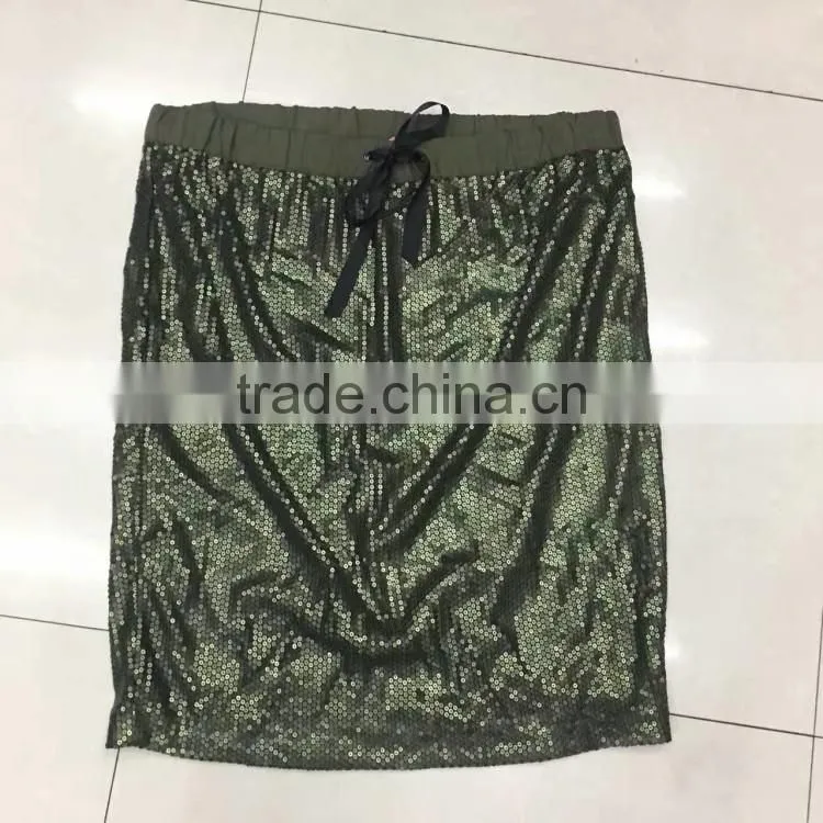 Ladies yiwu stock garment beaded shining A-line sexy skirt