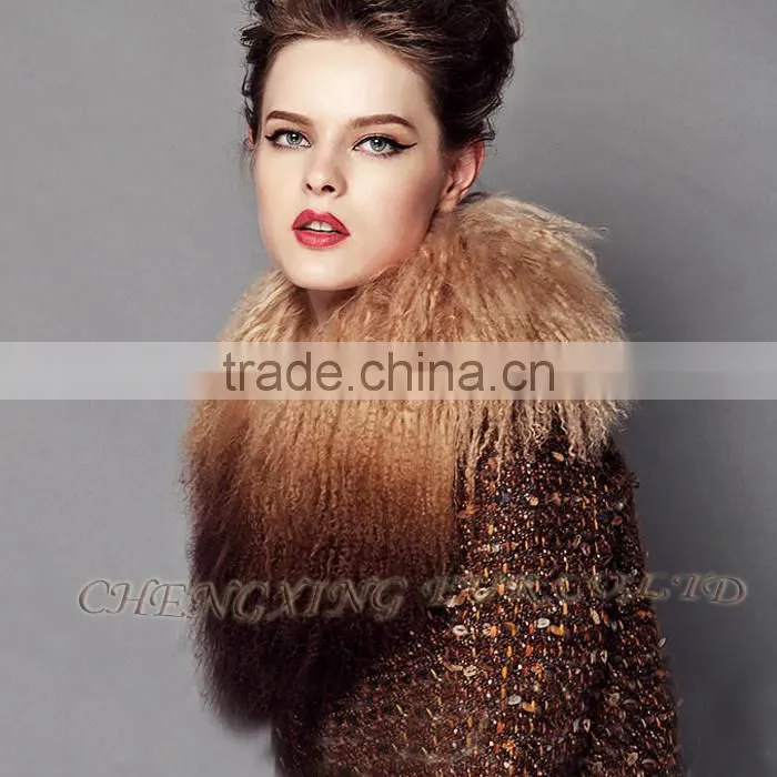 CX-A-62B Tip Dyed Women Detachable Real Mongolian Lamb Fur Collar