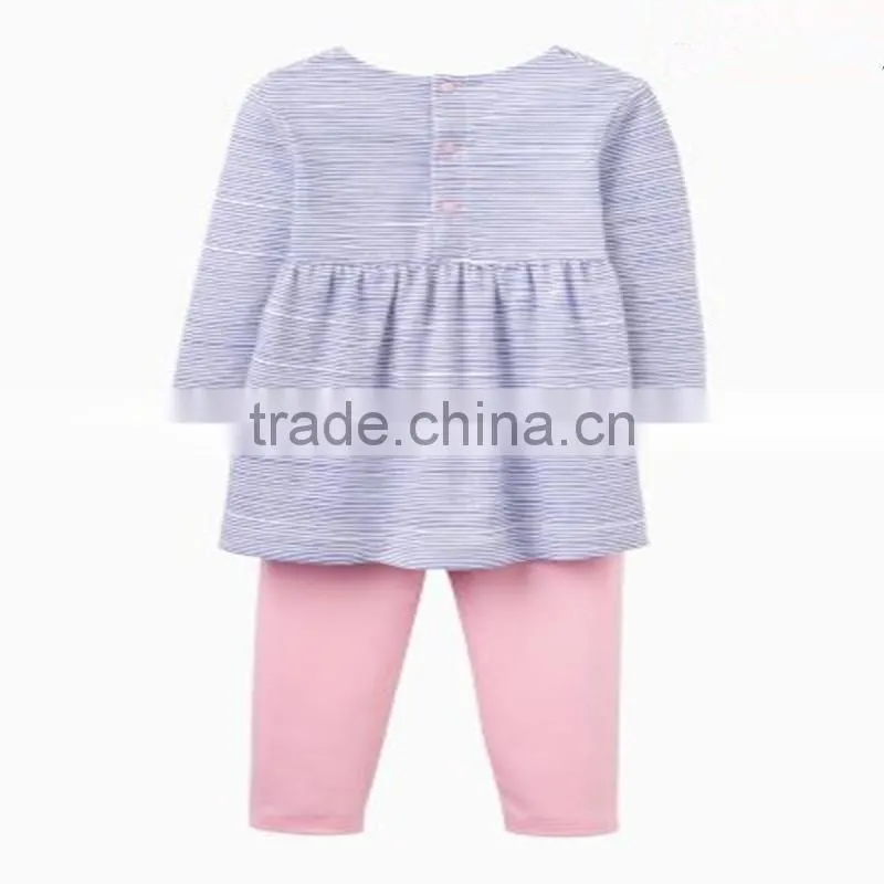Wholesale children's boutique clothing unique birthday long sleeve kids wear stripe children girl baby clothes 1 set