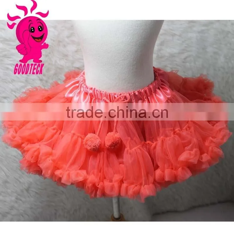 High quality! wholesale kids skirt solid color kids skirt chiffon pettiskirt tutu with pom
