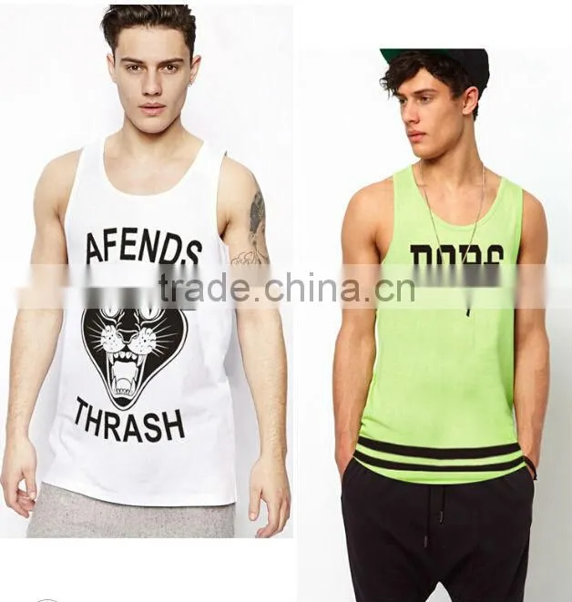 fashion style men's black white 100% cotton polyester singlet with water print