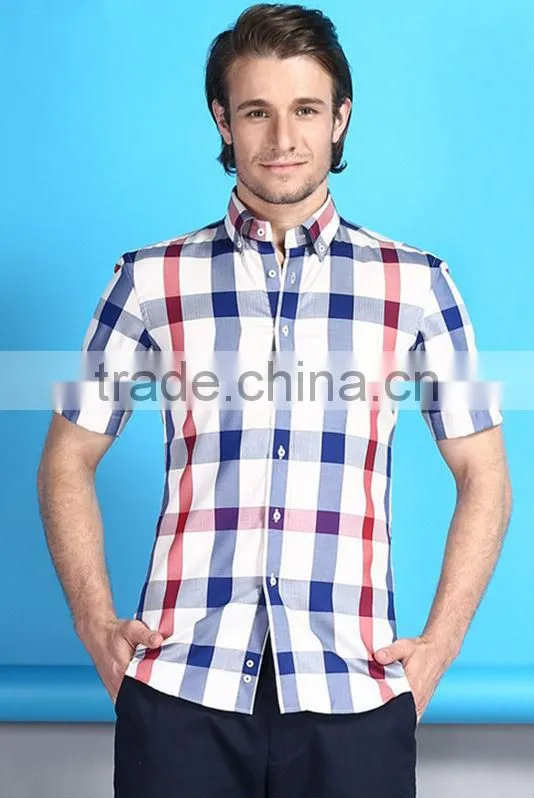 Wholesale Latest design Egyptian cotton Italian short sleeve plaids dress men shirt