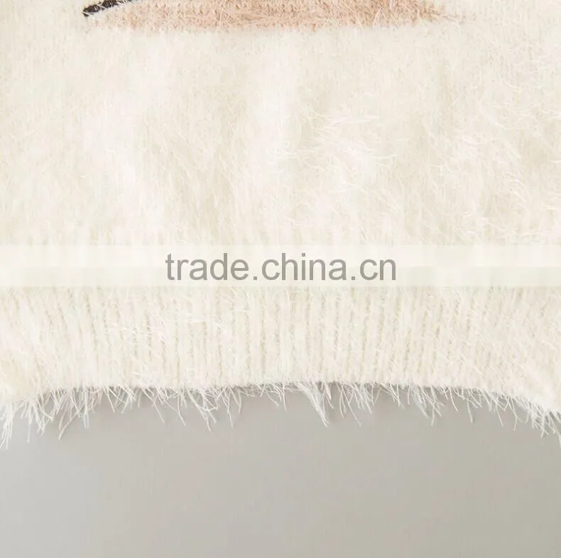 Winter Warm New Design Children Sweaters With Cute Cat Pattern Knitting Girl Pullover