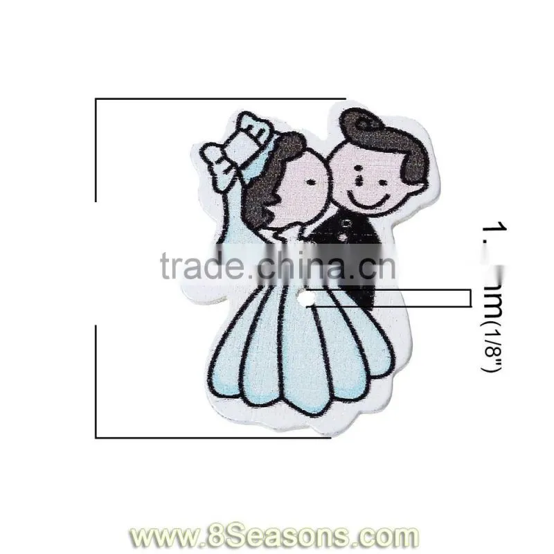 Wood Sewing Scrapbooking Button Lover Bride and Groom Mixed Two Holes 3.1cm x 24.0mm, 100 PCs,8seasons