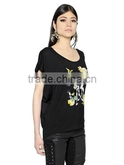 New Latest Design Floral Embroidery T-Shirts for women,Top quality Cotton Embroidery short sleeve t-shirts