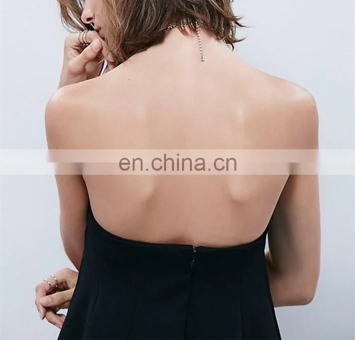 Taiwan Online Shopping Strapless Sex Chiffon Swing Dresses Korea Evening Outfit Black NT6721