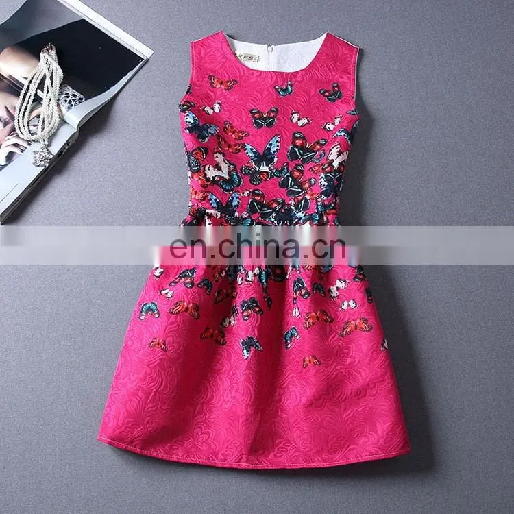 Summer Style Girl's Flower Printed Dress Sleeveless Formal Party Dress